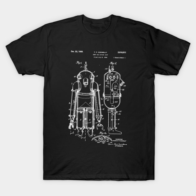 Diving Suit Patent / deep sea diving suit blueprint T-Shirt by Anodyle